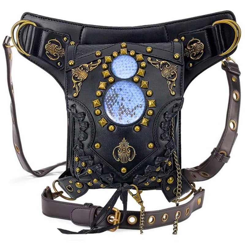 Valentoria Steampunk Waist Bag Fanny Pack Fashion Gothic Leather Shoulder Crossbody Messenger Bags Thigh Leg Hip Holster Purse Travel Pouch Hiking Sport Chain Bags for Women Men (punkwbag C) - Image 1